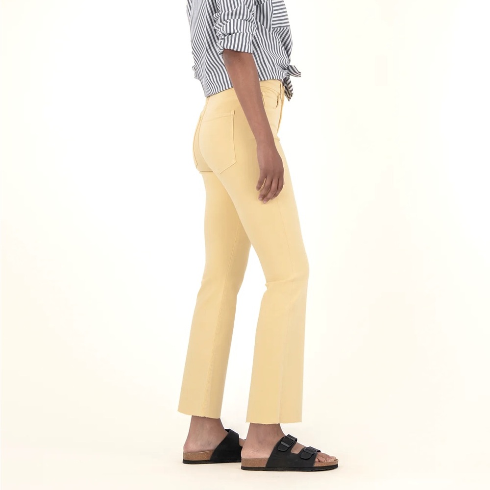 KUT From The KLOTH Jeans Kelsey Ankle Flare Distressed Yellow Denim Size 16 NEW - Picture 3 of 7